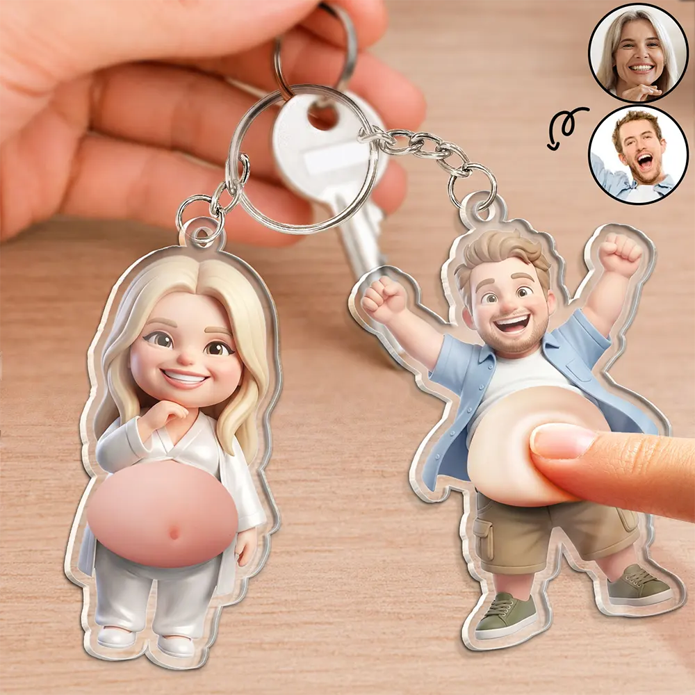 Custom Photo Cartoon Belly Character Family Member - Personalized Squishy Acrylic Keychain