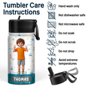 Back To School, Custom Photo, Art Design, Parents, Adorable, Photo - Cartoon Portrait - Custom Photo Cartoon Portrait Adorable Kid And Name - Personalized Kids Water Bottle