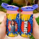 Adorable,Art Design,Back To School,Gift For Kids,Photo - Cartoon Portrait - Custom Photo Cartoon Portrait Cute Kid With Comic Book Theme - Personalized Insulated Water Bottle With Straw