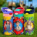 Adorable,Art Design,Back To School,Gift For Kids,Photo - Cartoon Portrait - Custom Photo Cartoon Portrait Cute Kid With Comic Book Theme - Personalized Insulated Water Bottle With Straw