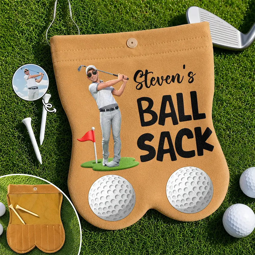 Custom Photo Cartoon Portrait Golf Lovers Ball Sack - Personalized Golf Ball Sacks