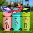 Adorable,Art Design,Back To School,Gift For Kids,Photo - Cartoon Portrait - Custom Photo Cartoon Portrait Kid With Colorful Crayons - Personalized Insulated Water Bottle With Straw