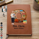 Art Design,Teacher,Back To School,Proud,Photo - Cartoon Portrait - Custom Photo Cartoon Portrait Teacher Alphabet Bookshelf Letter - Personalized Leather Journal