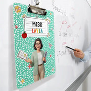Art Design,Teacher,Confident,Back To School,Photo - Cartoon Portrait - Custom Photo Cartoon Portrait Teacher Composition Notebook - Personalized Acrylic Clipboard
