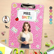 Art Design,Teacher,Confident,Back To School,Photo - Cartoon Portrait - Custom Photo Cartoon Portrait Teacher Composition Notebook - Personalized Acrylic Clipboard