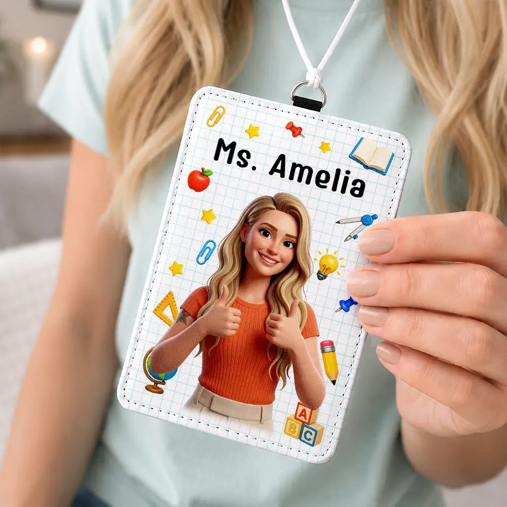Art Design,Teacher,Confident,Back To School,Photo - Cartoon Portrait - Custom Photo Cartoon Portrait Teacher Ready For School - Personalized Badge Holder