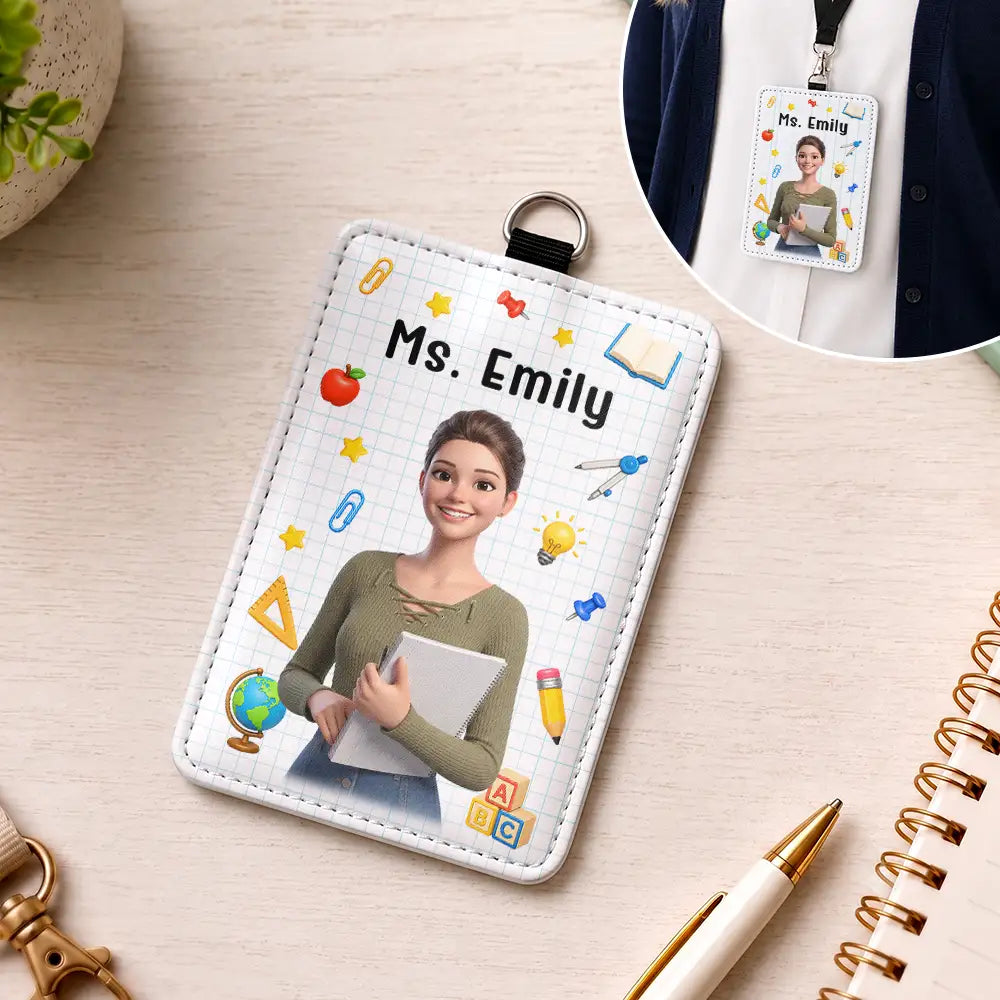 Art Design,Teacher,Confident,Back To School,Photo - Cartoon Portrait - Custom Photo Cartoon Portrait Teacher Ready For School - Personalized Badge Holder