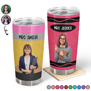 Adorable, Art Design, Teacher, Back To School, Photo - Cartoon Portrait - Custom Photo Cartoon Portrait Teacher With Colorful Crayon - Personalized Tumbler