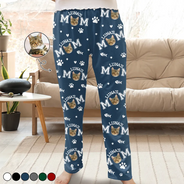 Cat Mom,Cat Lovers,Non-Eng - Custom Photo Cat Mom With Paw And Fish Pattern - Personalized Pajama Pants