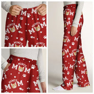 Cat Mom,Cat Lovers,Non-Eng - Custom Photo Cat Mom With Paw And Fish Pattern - Personalized Pajama Pants