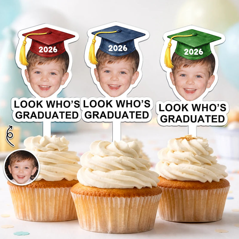 Graduation, Happy, Dad - Daughters (Adult), Gift For Daughter, Mom - Daughters (Adult), Dad - Sons, Gift For Son, Mom - Sons - Custom Photo Childhood Look Who's Graduated - Personalized Acrylic Cake Topper