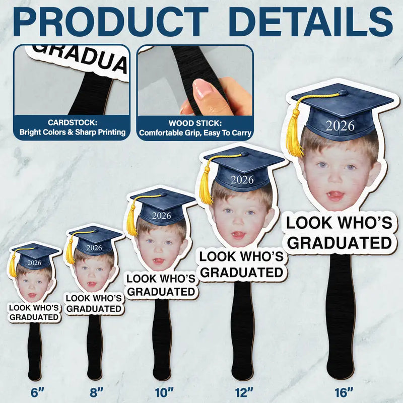 Family, Graduation, Funny, Happy, Gift For Daughter, Gift For Son - Custom Photo Childhood Look Who's Graduated - Personalized Graduation Handheld Fan