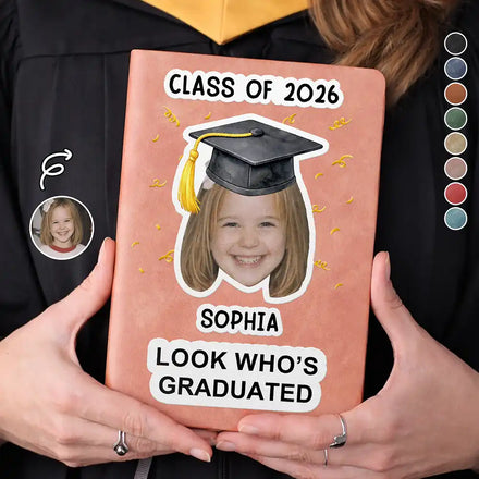 Custom Photo Childhood Look Who's Graduated - Personalized Leather Journal