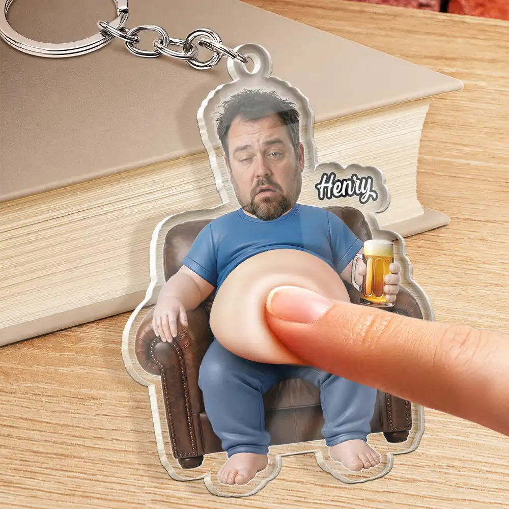 Gift For Father,Custom Photo,Humorous,Cut-Face Photo - Custom Photo Chilling Dad Bod - Personalized Squishy Acrylic Keychain