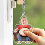 Gift For Father,Custom Photo,Humorous,Cut-Face Photo - Custom Photo Chilling Dad Bod - Personalized Squishy Acrylic Keychain