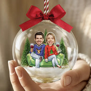 Funny,Christmas,Gift For Couples,Gift For Wife,Gift For Husband,Gift For Boyfriend,Gift For Girlfriend,Old Couples - Custom Photo Christmas Characters Couple - Personalized 3D Acrylic Ball Ornament