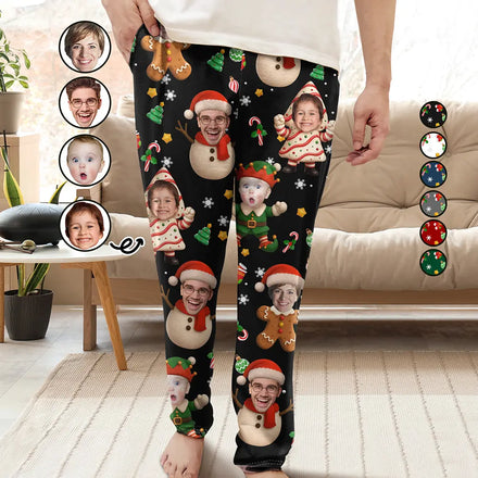 Custom Photo Christmas Characters Funny Face - Personalized Pajama Pants