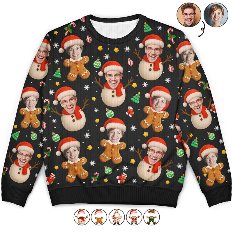 Christmas,Funny,Gift For Couples,Gift For Husband,Gift For Wife,Parents,Gift For Grandparents,Family,Gift For Sibling - Custom Photo Christmas Characters Funny Face - Personalized Unisex Ugly Sweater