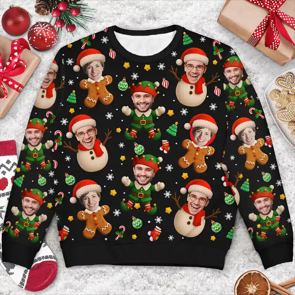 Christmas,Funny,Gift For Couples,Gift For Husband,Gift For Wife,Parents,Gift For Grandparents,Family,Gift For Sibling - Custom Photo Christmas Characters Funny Face - Personalized Unisex Ugly Sweater
