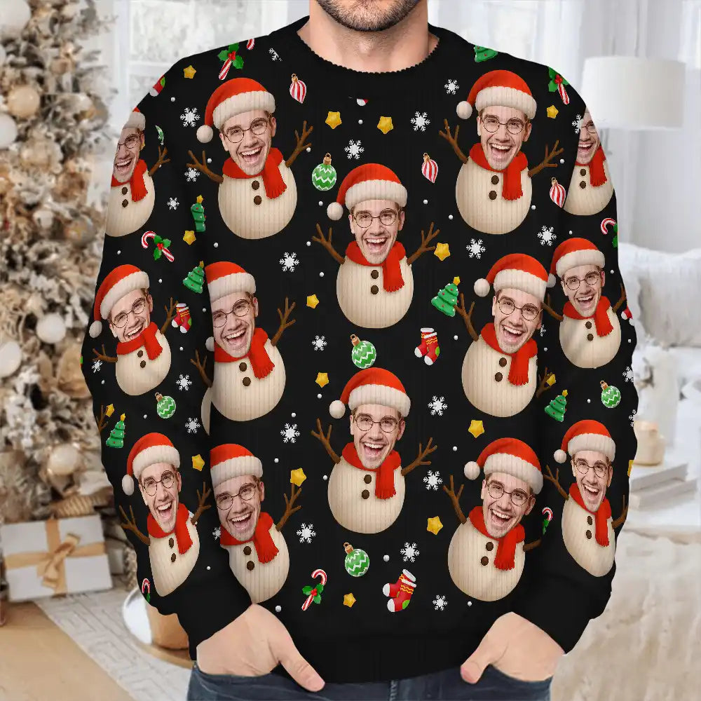Christmas,Funny,Gift For Couples,Gift For Husband,Gift For Wife,Parents,Gift For Grandparents,Family,Gift For Sibling - Custom Photo Christmas Characters Funny Face - Personalized Unisex Ugly Sweater
