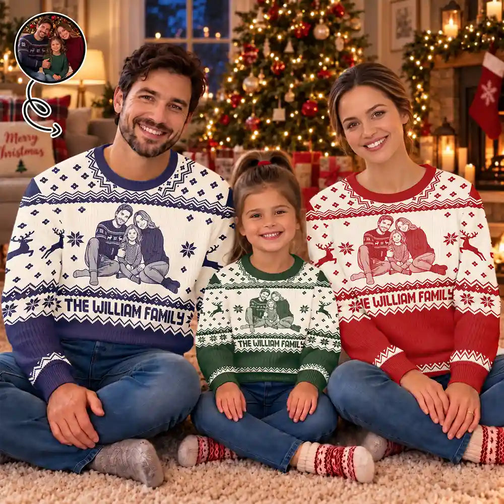 Custom Photo Christmas Family Lovely Potrait - Personalized Unisex Ugly Sweater