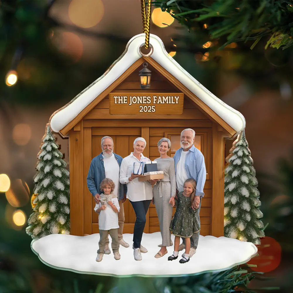 Custom Photo,Family,Parents,Gift For Kids,Gift For Couples,Pet Couple,Dog Couple,Cat Couple,Christmas - Custom Photo Christmas Happy Family - Personalized Custom Shaped Acrylic Ornament