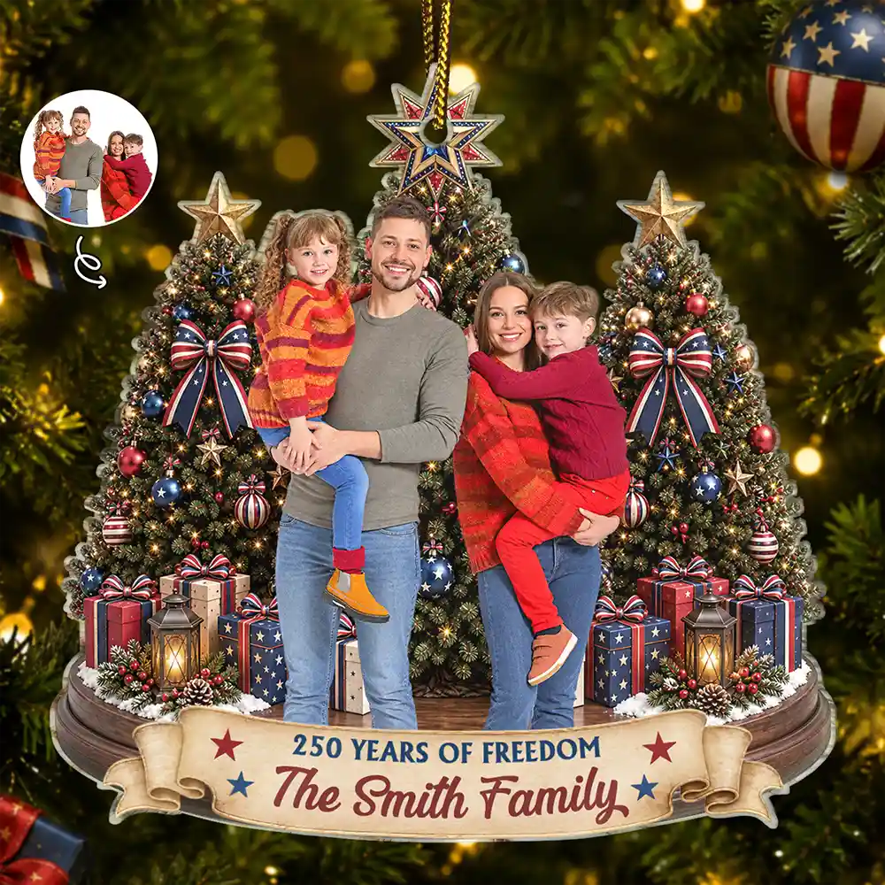 Custom Photo Christmas United States Love And Pride - Personalized Custom Shaped Acrylic Ornament