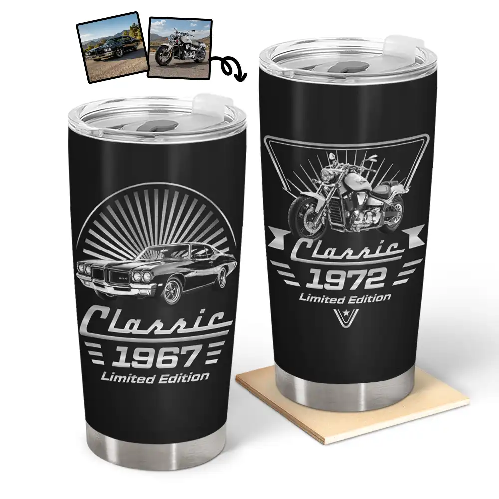 Gift For Father, Custom Photo, Proud, Remove BG Photo - Custom Photo Classic Car Limited Edition - Personalized Tumbler