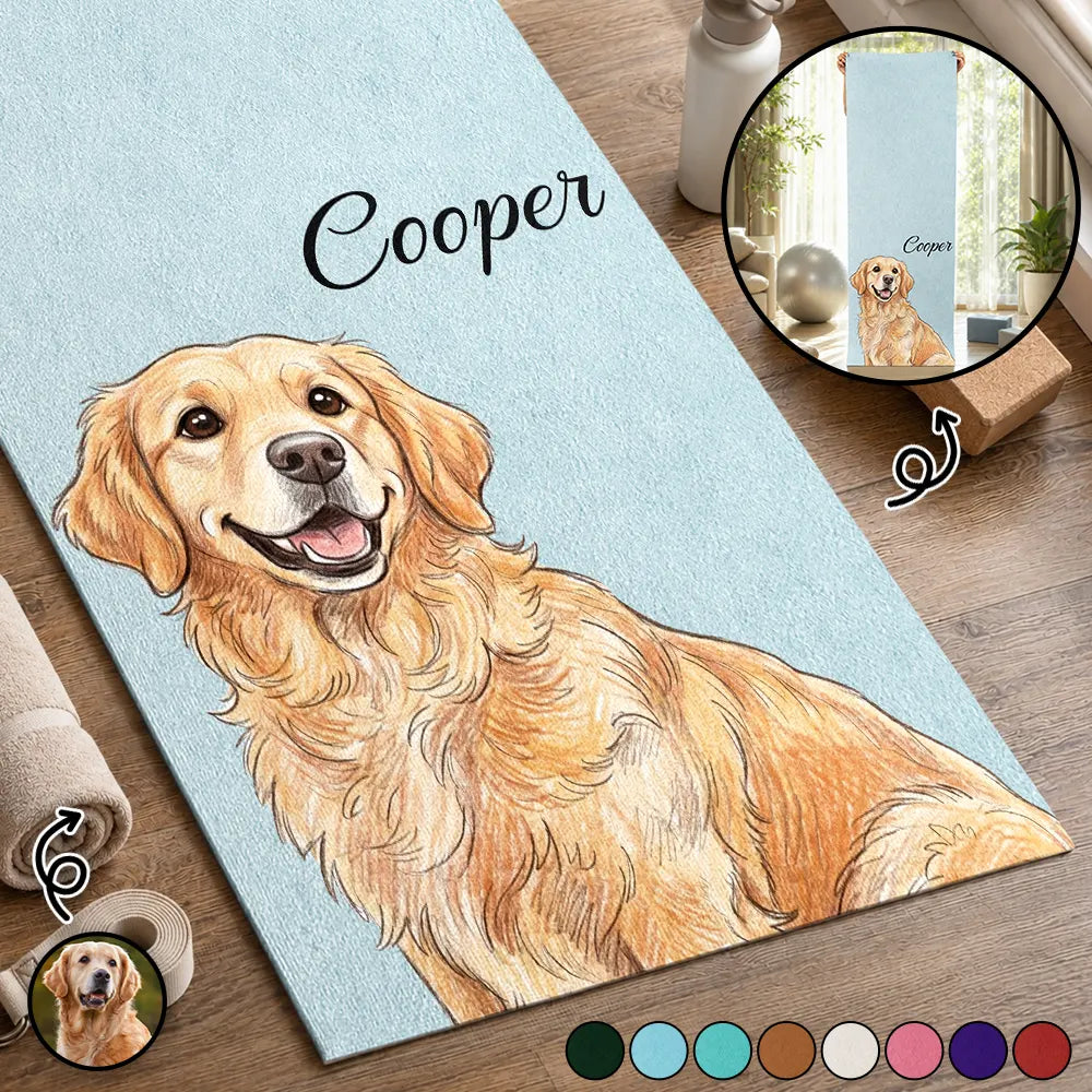 Custom Photo Colored Pencil Sketch Dog Cat Pet Portrait - Personalized Yoga Mat