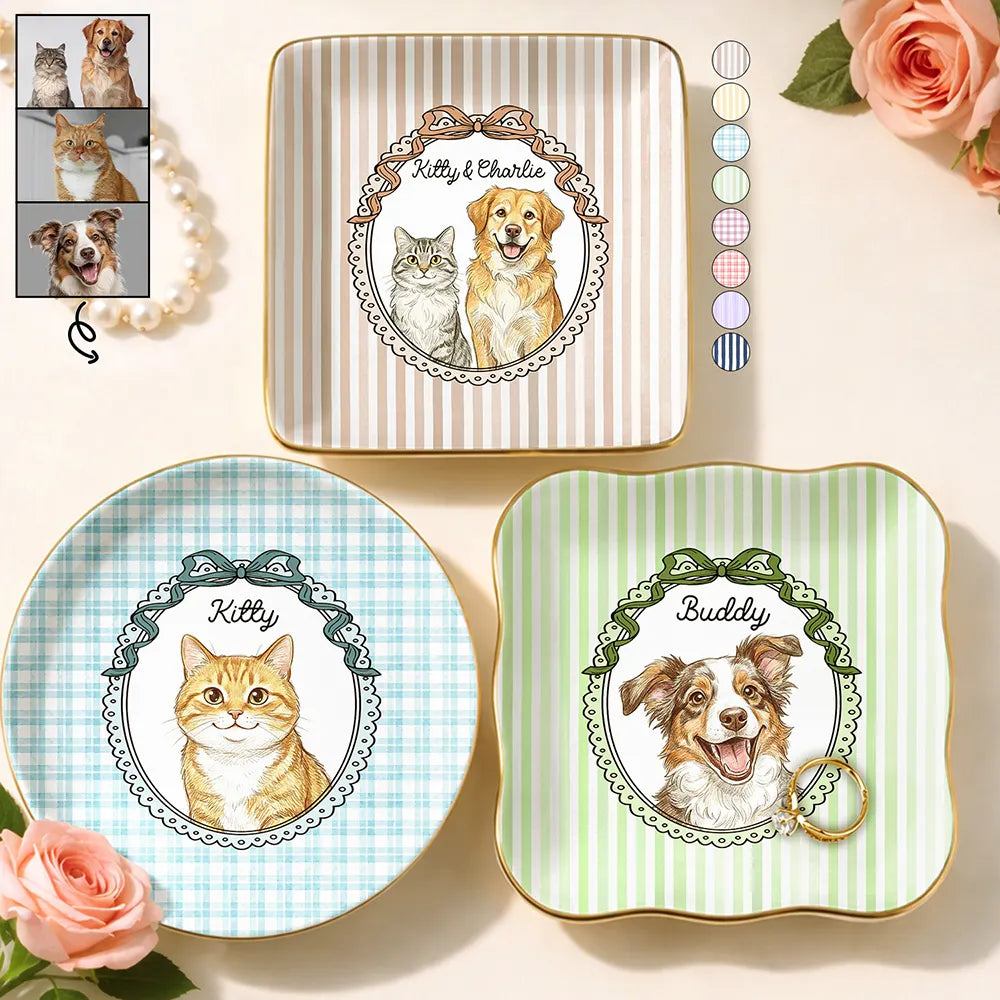 Custom Photo Colored Pencil Sketch Funny Dog Cat Pet - Personalized Ring Dish