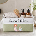 Custom Photo, Art Design, Family, Adorable, Photo - Colored Pencil  - Custom Photo Colored Pencil Sketch Happy Family Dad Mom Kid Pet - Personalized Storage Basket