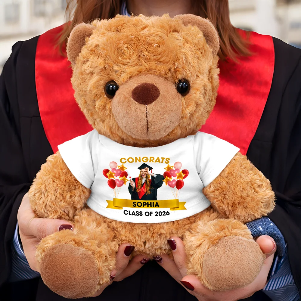 Graduation,Gift For Daughter,Dad - Daughters (Adult),Mom - Daughters (Adult),Happy,Dad - Sons,Gift For Son,Mom - Sons - Custom Photo Congrats Graduate - Personalized Teddy Bear