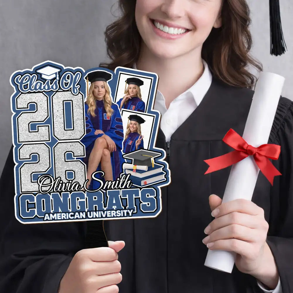 Graduation,Gift For Yourself,Gift For Women,Gift For Men,Gift For Daughter,Gift For Son,Gift For Sisters,Gift For Brothers,Gift For Bestie,Gift For Sibling,Happy - Custom Photo Congrats You Did It - Personalized Graduation Handheld Fan