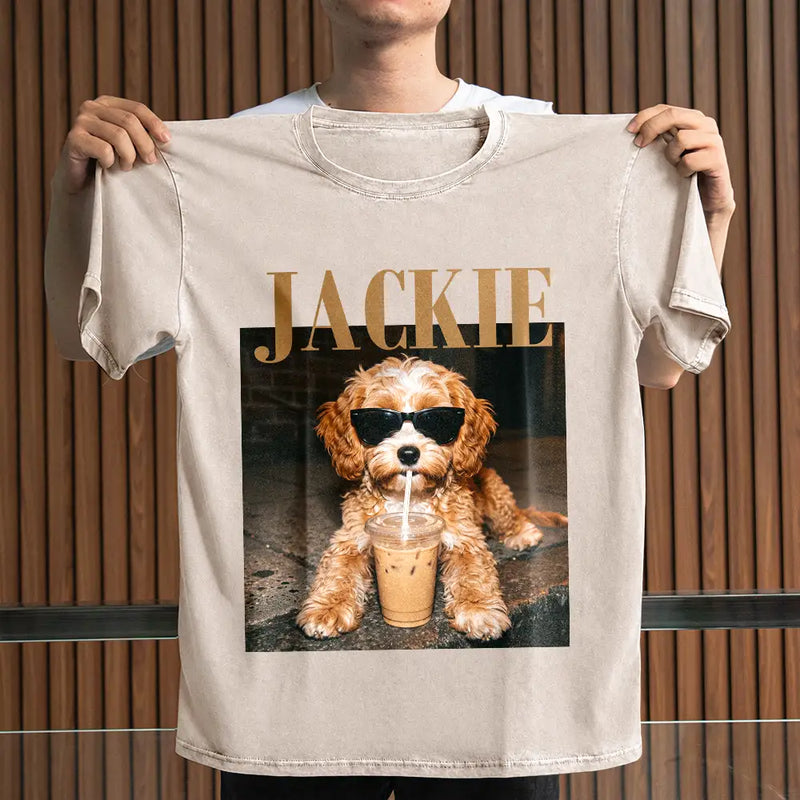 Top Market,Art Design,Confident,Pet Lovers,Photo - Cool Street Pet - Custom Photo Cool Street Pet Lovers Vintage Portrait - Personalized Vintage Washed T Shirt