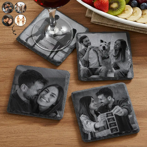 Gift For Couples,Gift For Husband,Gift For Wife,Gift For Boyfriend,Gift For Girlfriend,Old Couples,Happy,Family,Pet Lovers,Gift For Bestie - Custom Photo Couple Bestie Family Pet - Personalized Slate Coaster