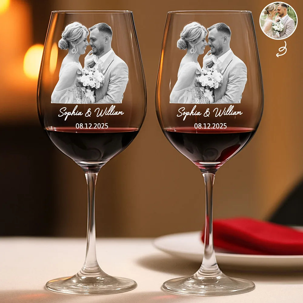 Custom Photo Couples Anniversary - Personalized Wine Glass