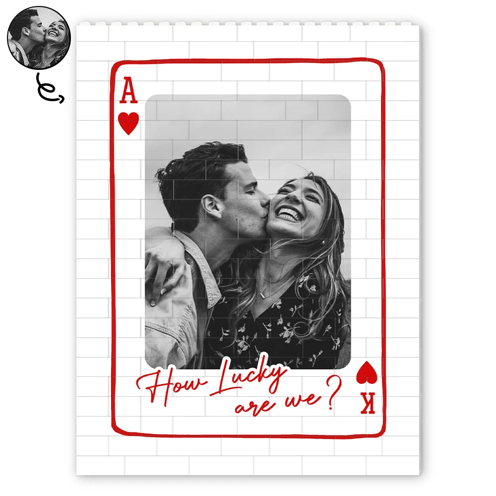 Custom Photo,Gift For Couples,Top Market,Romantic,Upload Full Photo - Custom Photo Couples How Lucky Are We - Personalized Vertical Rectangle Building Brick Blocks