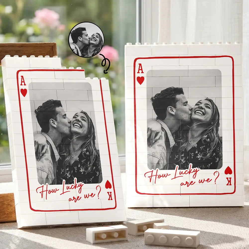 Custom Photo,Gift For Couples,Top Market,Romantic,Upload Full Photo - Custom Photo Couples How Lucky Are We - Personalized Vertical Rectangle Building Brick Blocks