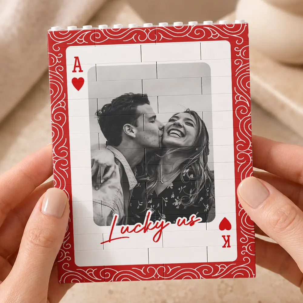 Custom Photo,Gift For Couples,Top Market,Romantic,Upload Full Photo - Custom Photo Couples How Lucky Are We - Personalized Vertical Rectangle Building Brick Blocks
