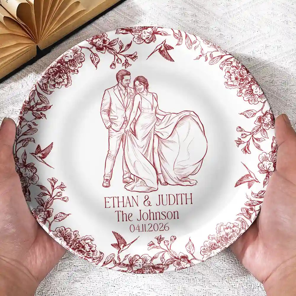 Gift For Couples, Married Couple, Custom Photo, Wedding, Romantic, Remove BG Photo - Custom Photo Couples Wedding Engaged Bachelor Party - Personalized Ceramic Plate