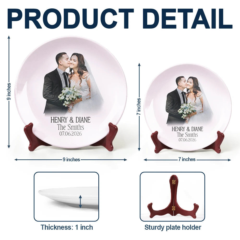 Gift For Couples, Married Couple, Custom Photo, Wedding, Romantic, Remove BG Photo - Custom Photo Couples Wedding Engaged Bachelor Party - Personalized Ceramic Plate