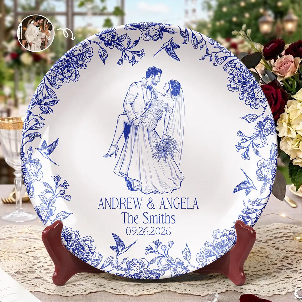 Gift For Couples, Married Couple, Custom Photo, Wedding, Romantic, Remove BG Photo - Custom Photo Couples Wedding Engaged Bachelor Party - Personalized Ceramic Plate