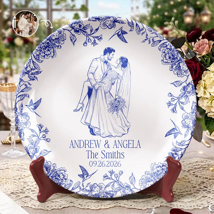 Custom Photo Couples Wedding Engaged Bachelor Party - Personalized Ceramic Plate