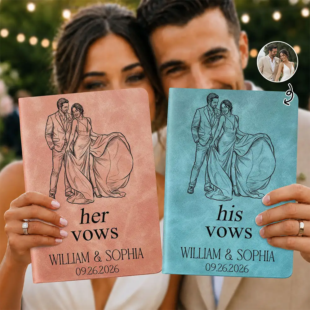 Gift For Couples, Married Couple, Custom Photo, Wedding, Romantic, Remove BG Photo - Custom Photo Couples Wedding Engaged Bachelor Party - Personalized Leather Journal