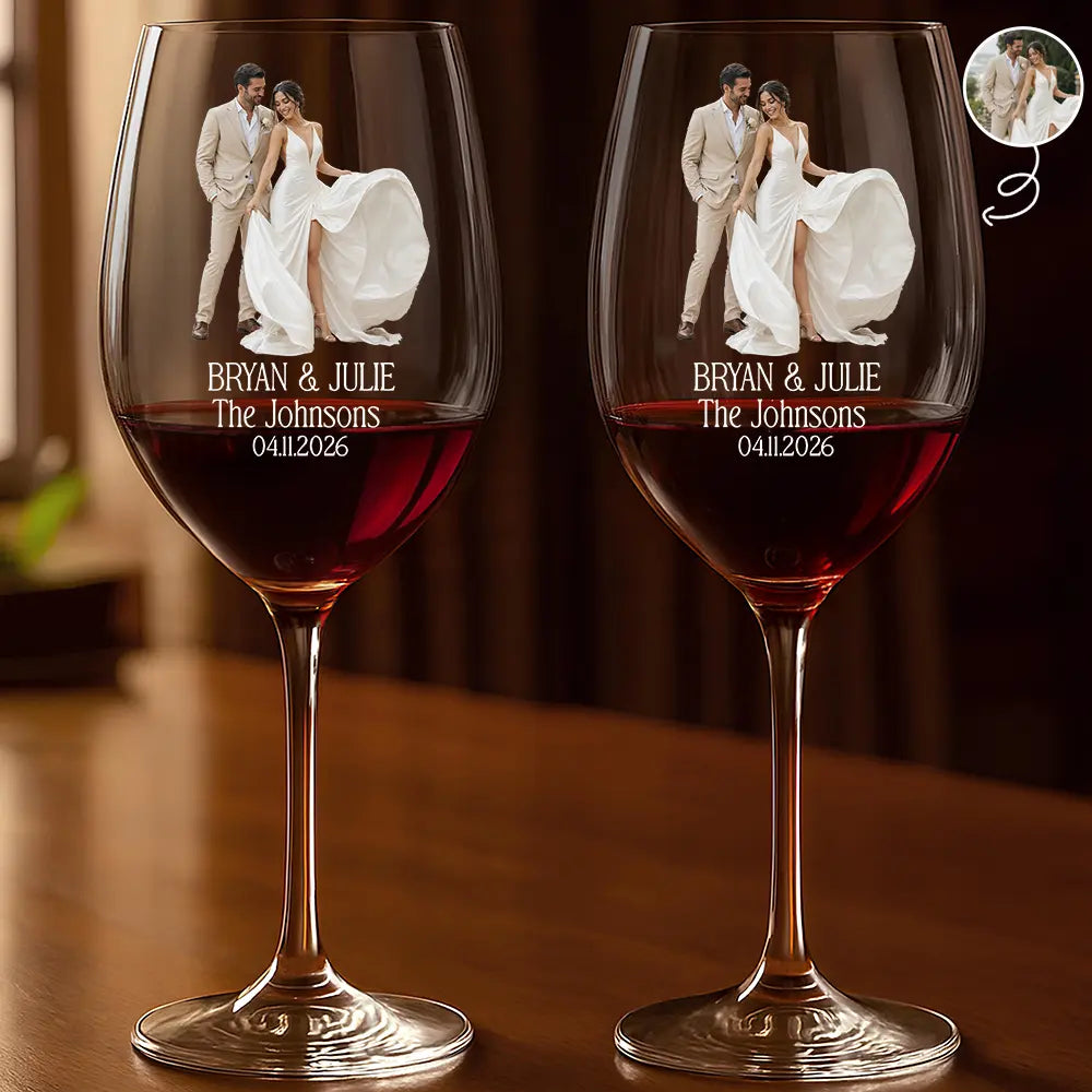 Custom Photo Couples Wedding Engaged Bachelor Party - Personalized Wine Glass