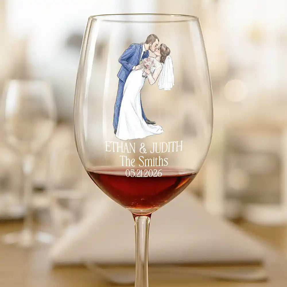 Gift For Couples, Married Couple, Custom Photo, Wedding, Romantic, Remove BG Photo - Custom Photo Couples Wedding Engaged Bachelor Party - Personalized Wine Glass