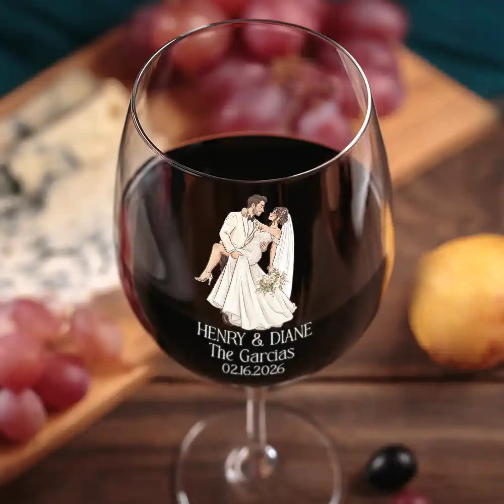 Gift For Couples, Married Couple, Custom Photo, Wedding, Romantic, Remove BG Photo - Custom Photo Couples Wedding Engaged Bachelor Party - Personalized Wine Glass