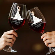Gift For Couples, Married Couple, Custom Photo, Art Design, Wedding, Romantic, Photo - Pencil Sketch - White BG - Custom Photo Couples Wedding Engaged Bachelor Party - Personalized Wine Glass