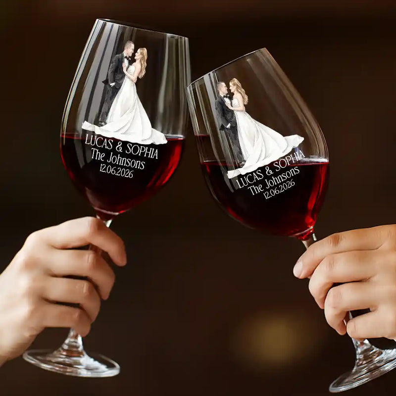 Gift For Couples, Married Couple, Custom Photo, Wedding, Romantic, Remove BG Photo - Custom Photo Couples Wedding Engaged Bachelor Party - Personalized Wine Glass