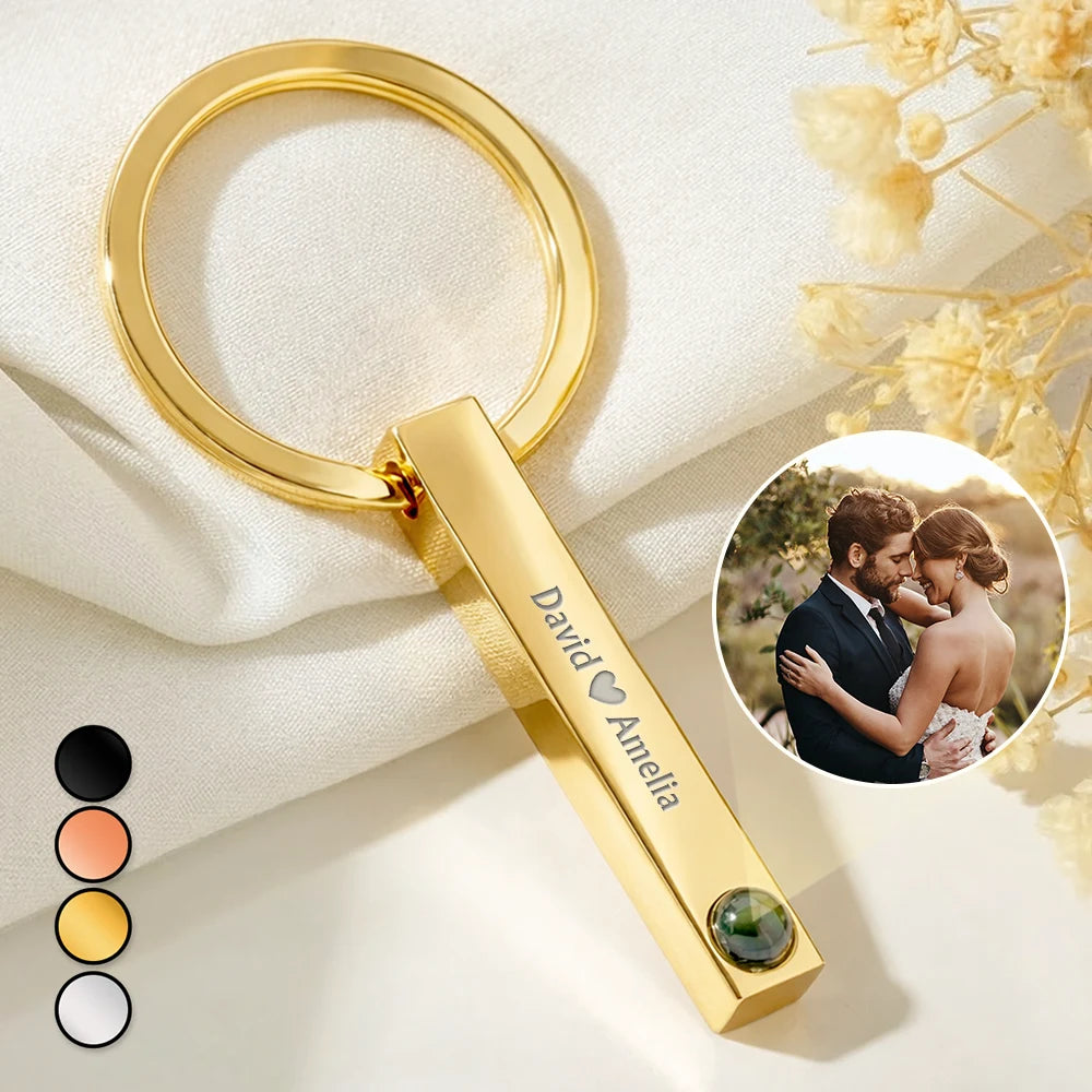 Custom Photo Couples With Names - Personalized Photo Projection Keychain